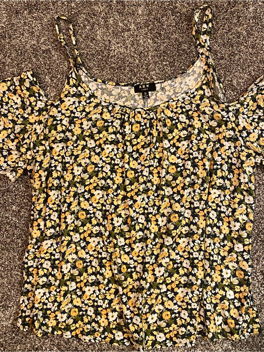 Yellow Floral Cold-Shoulder Women's Top